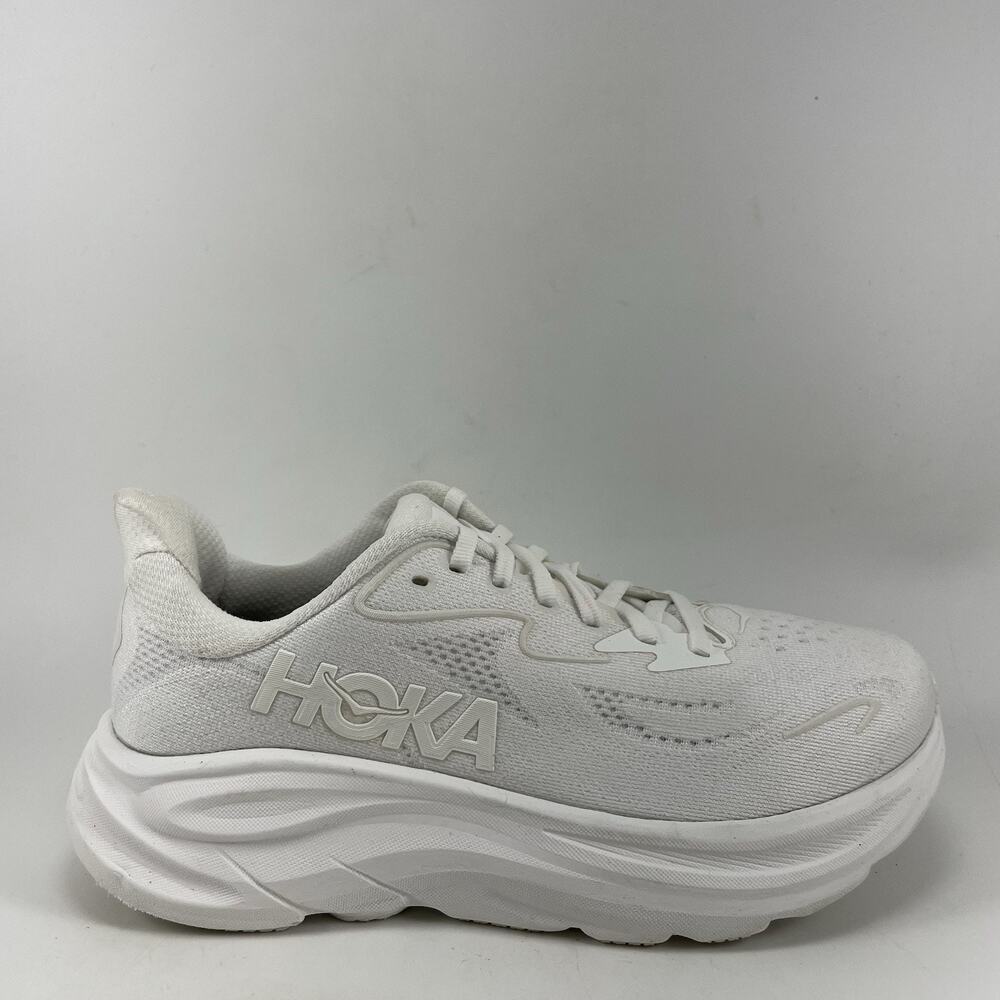 Hoka Clifton 10 Running Shoes Womens Size 8 Wide D White/White Mesh Sneakers